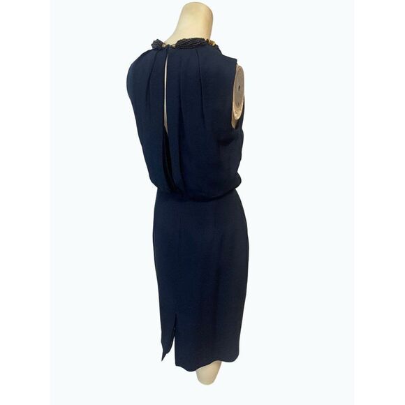 Magaschoni Collection Navy Beaded Neck Designer Dress XS 0 2 - Picture 4 of 6